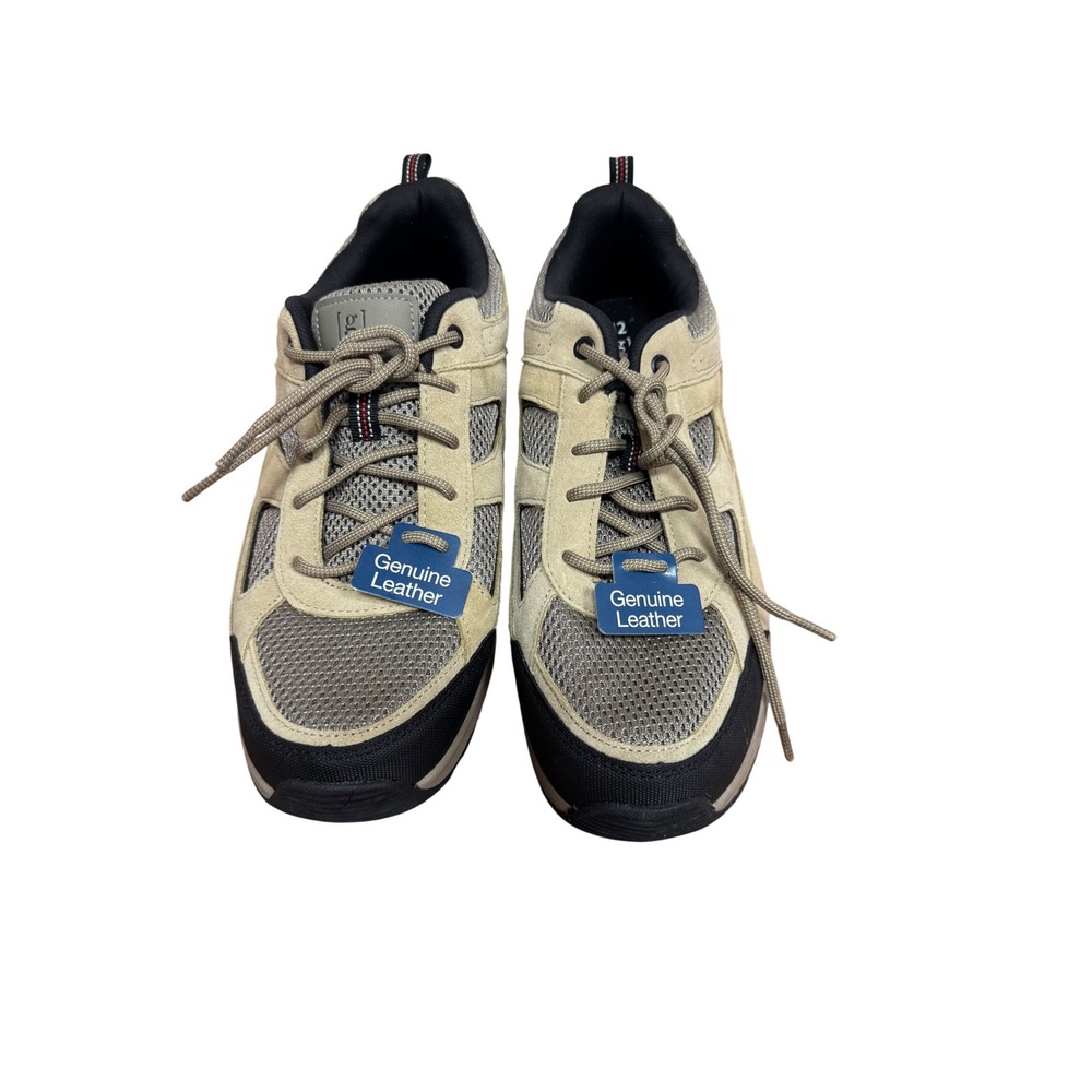 George Mens Genuine Leather Mesh Hiking Sneakers Tan Black Size 12 Low Top Shoes